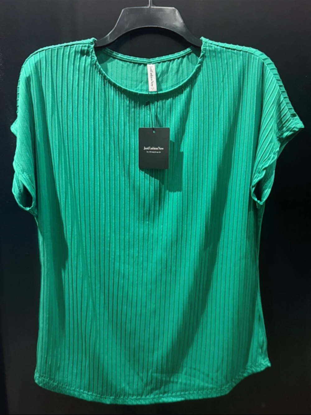 Pleated Crewneck Short Sleeve Tee in Emerald Green by Josef Achen New